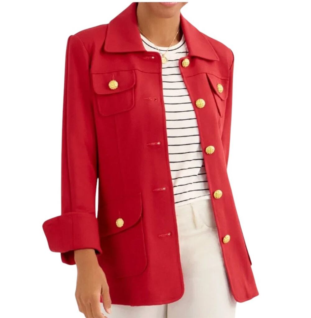 CAbi Red Broadcast Slim Fit Ponte Knit Utility Jacket